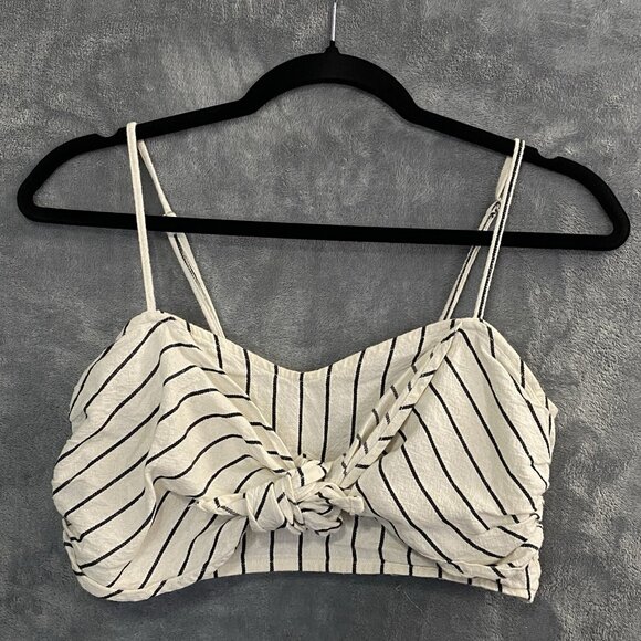 LULUS Women Tie Front Cropped Top Sz M Black White Stripe Sleeveless Summer 90-8 - Picture 1 of 9